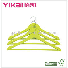 Yellow green wooden shirt hanger with round bar and U notches